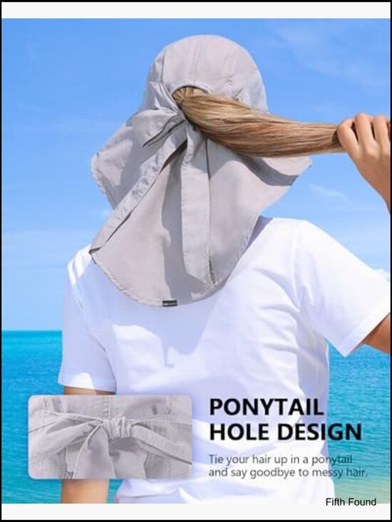 Women\'s UPF 50+ Sun Hat with Wide Brim Neck Flap Ponytail Hole main image 5